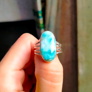 Larimar Ring, Handmade Ring, Gemstone Ring, Statement Ring, Boho Ring, 925 Silver Ring, Handmade Ring Band Ring, Women Ring, Gift For Her