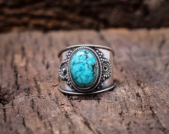 ターコイズ 925 スターリングシルバー バンドリング：ボヘミアン