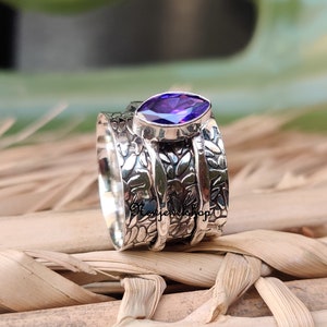 Amethyst Ring, Spinner Ring, 925 Sterling Silver, Gemstone Ring, Amethyst Jewelry, Meditation Ring,  Fidget Ring, Women Ring, Gift For Her