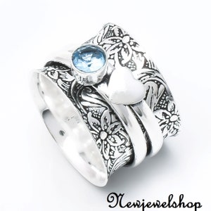 Blue Topaz Ring, Spinner Ring, Anxiety Ring, Boho Ring, Fidget Ring, Worry Ring, Thumb Ring, Meditation Ring, Women Ring, Gift For Her