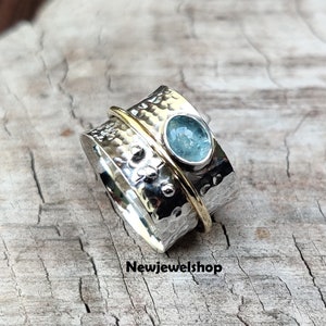 Aquamarijnring, fidgetring, aquamarijnsieraden, spinnerring, zorgenring, sterlingzilveren ring, gepersonaliseerde ring, cadeau voor haar, vrouwenring