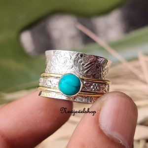 Turquoise Ring, Spinner Ring, 925 Silver Ring, Handmade Ring, Anxiety Ring, Fidget Ring, Meditation Ring, Women Ring, Gift For Her