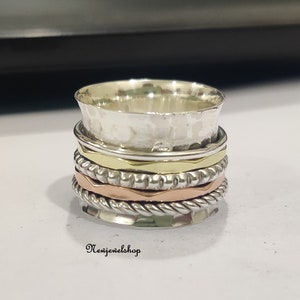 Spinner Ring, 925 Silver Ring, Anxiety Ring, Worry Ring, Three Tone Spinner,  Texture Ring, Band Ring, Women Ring, Gift For Her Ring