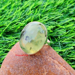 Genuine Prehnite Gemstone Ring -925 Sterling Silver Ring - Hand Crafted Bohemian Ring- Prehnite Ring- Rings - Gifts for her -statement ring,