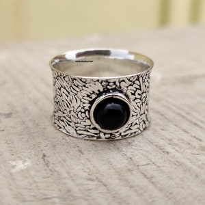 Black Onyx Ring, 925 Sterling Silver, Gemstone Ring, Silver Band Ring, Onyx Jewelry, Designer Ring, Engagement Ring, Women Ring, Gift Ring