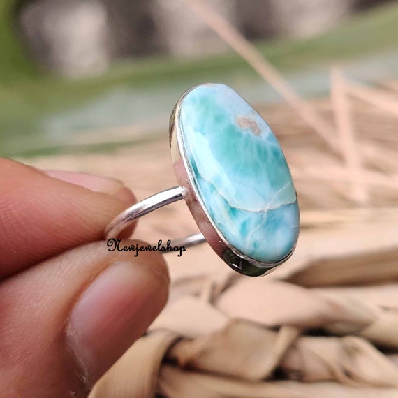 Oval Larimar Swirl Band Ring Oval Larimar Swirl Band Ring
