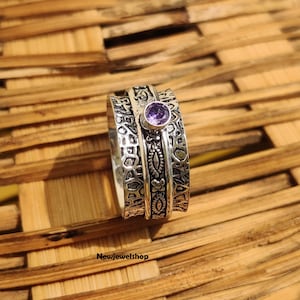 Amethyst Ring, Spinner Ring, 925 Silver Ring, Anxiety Ring, Boho Ring, Fidget Ring, Worry Ring, Thumb Ring, Meditation Ring, Women Ring