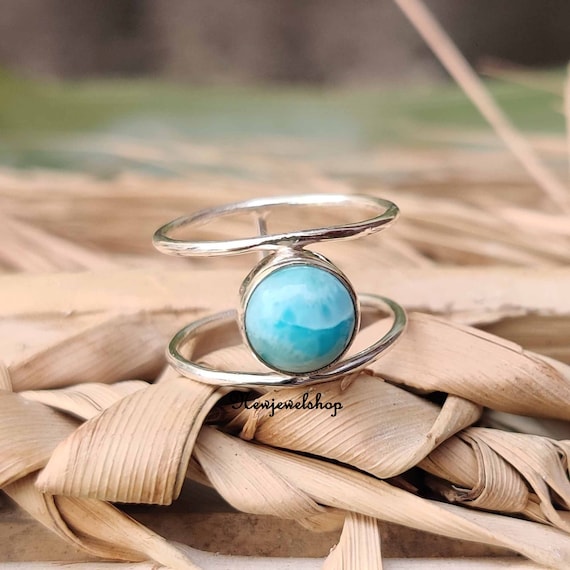 Larimar Ring, Silber Bandring, 925 Sterling Silber, Handgemachter