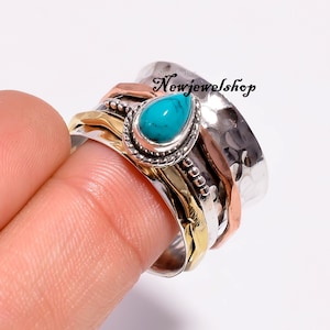 Turquoise  Ring, Spinner Ring, 925 Silver Ring, Handmade Ring,  Anxiety Ring, Fidget Ring, Brass Spinner, Promise Ring, Meditation Ring