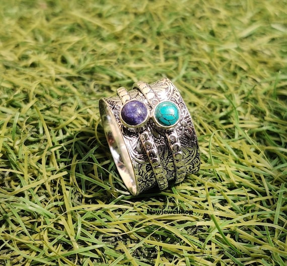Turquoise Spinner Ring, Lapis Gemstone Ring, Anxiety Ring, 925 Silver Ring, Fidget Ring, Worry Ring, Meditation Ring, Women Ring, Gift Ring
