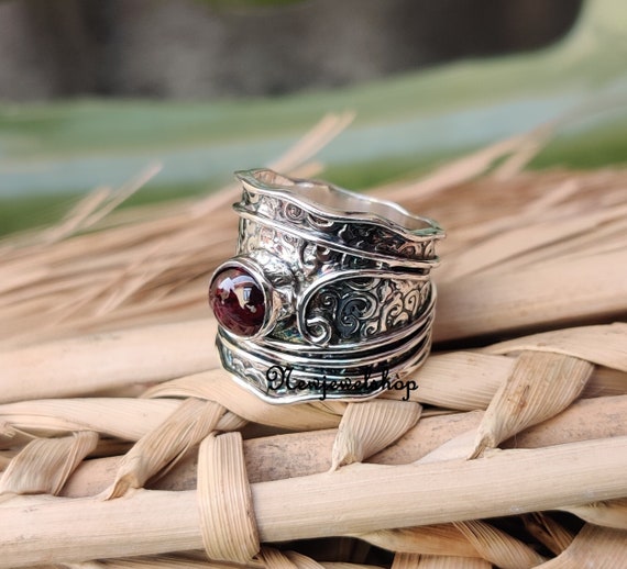 Garnet ring cheap silver band
