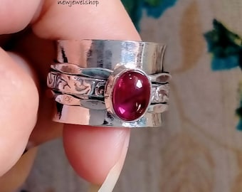 Rubin Ring, Spinner Ring, 925 Sterling Silber, handgemachter Ring, Statement Ring, Rubin Schmuck, Angst Ring, Sorgen Ring, Geschenk für sie