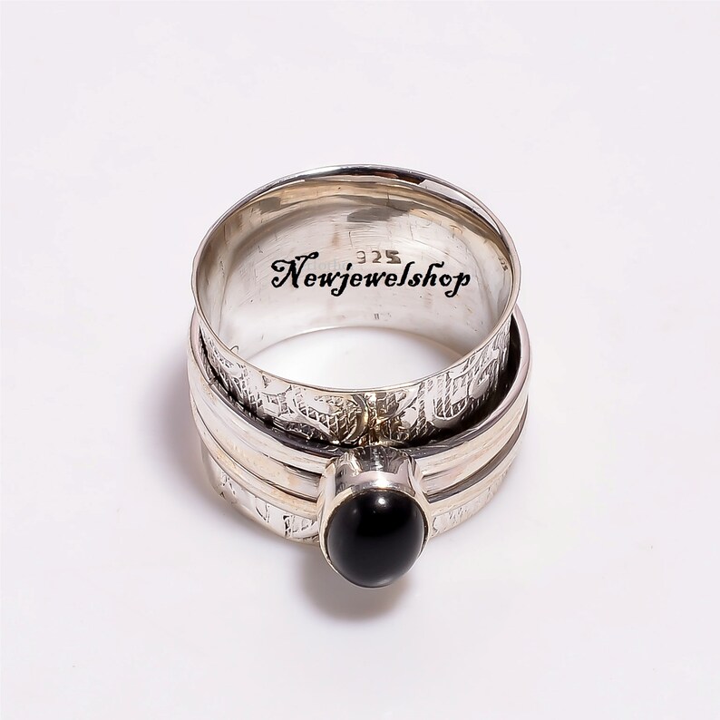 Onyx Jewelry 925 Sterling Silver Gift For Her Spinner Ring Black Onyx Ring Anxiety Ring Silver Spinner Designer Ring
