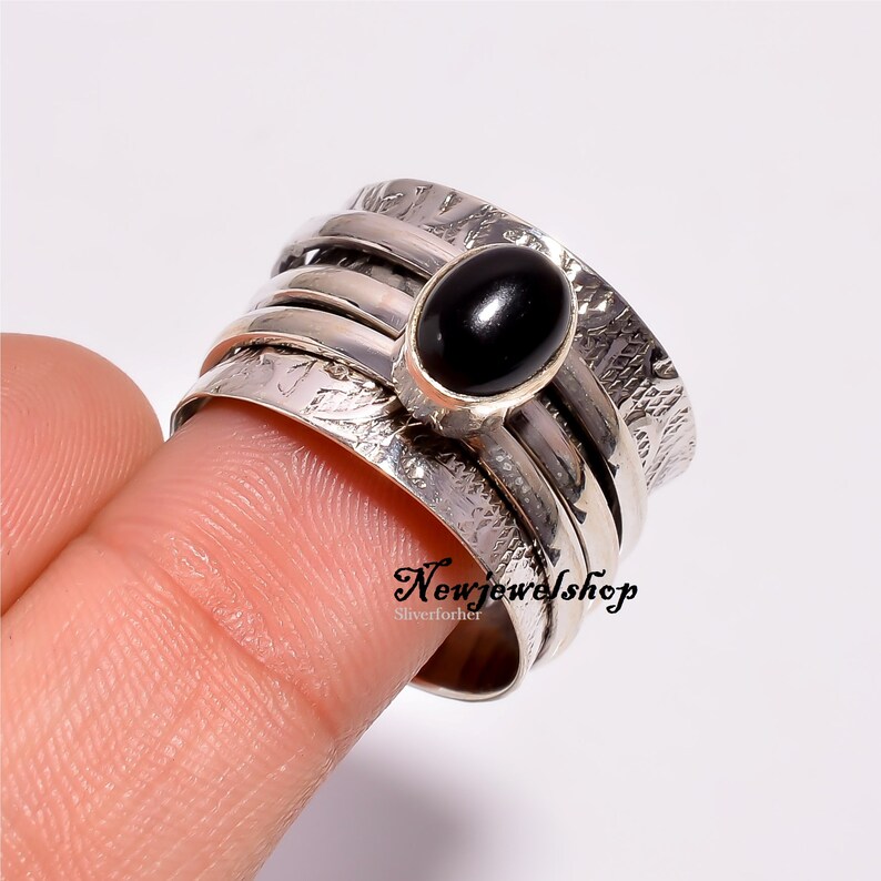 Onyx Jewelry 925 Sterling Silver Gift For Her Spinner Ring Black Onyx Ring Anxiety Ring Silver Spinner Designer Ring