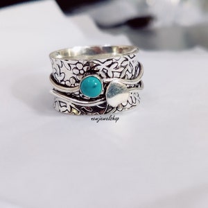Larimar Ring, Spinner Ring, 925 Sterling Silver, Larimar Spinner Jewelry, Spinner Band, Worry Ring,Meditation Ring, Women Ring, Gift For Her