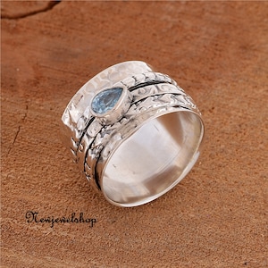 Blue Topaz Ring, Spinner Ring, 925 Sterling Silver, Anxiety Ring,  Fidget Ring, Worry Ring, Meditation Ring, Women Ring, Gift For Her