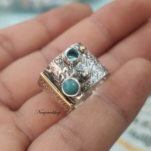 Larimar Ring, Silver Band Ring, Blue Topaz Ring, 925 Sterling Silver, Handmade Ring, Gemstone Ring, Designer Ring, Women Ring, Gift For Her