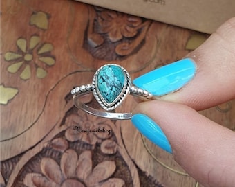 Anillo turquesa, Anillo de plata 925, Anillo hecho a mano, Anillo de piedras preciosas, Joyería turquesa, Anillo Boho, Banda de plata, Banda de diseñador, Regalo para ella