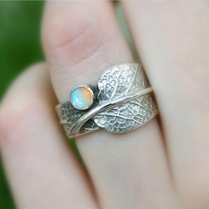 Opal Ring, 925 Sterling Silver,  Leaf Ring, Women's Leaf Ring, Ladies Boho Style Jewelry, Fire Opal Ring, Jewelry Gift For Her, Onyx Jewelry