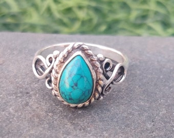 925 Sterling  Silver, Natural Copper Turquoise, Wedding Ring, Boho Ring, Worry Ring, Dainty Ring, Anxiety Ring,Designer Ring, Twisted  Ring,