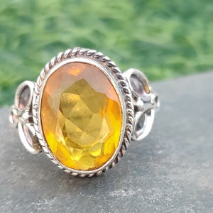 925 Sterling Silver,Natural Citrine,Brides Ring, Dainty Ring,Texture ,Women Ring,Anxiety Ring,Festival Ring,Occasion Ring,Handmade Jewelry,