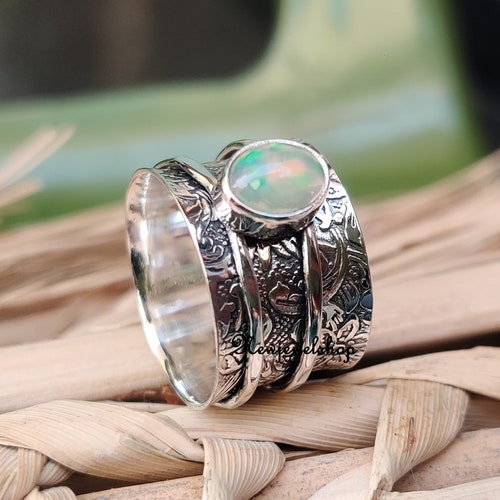 Kathleen Acero Inoxidable Retro Anillo De Ópalo Natural De Kathleen Acero Inoxidable Retro Anillo De Ópalo Natural De