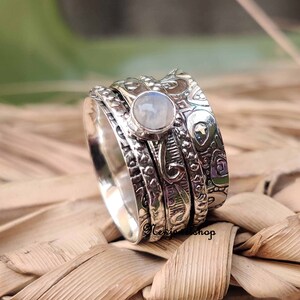 Moonstone Ring, Spinner Ring, 925 Silver Ring, Handmade Ring, Meditation Ring, Designer Ring, Texture Ring, Women Ring, Gift For Her image 2