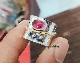Rubin Ring, Spinner Ring, 925 Sterling Silber, Meditation Ring, Messing Ring, Angst Ring, Frauen Ring, Geschenk für sie, Schöne Ring