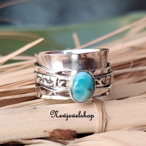 Larimar Ring, Spinner Ring, 925 Sterling Silver, Larimar Spinner Jewelry, Spinner Band, Worry Ring,Meditation Ring, Women Ring, Gift For Her
