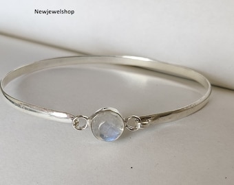 Handmade Moonstone Bangle: 925 Sterling Silver Bracelet