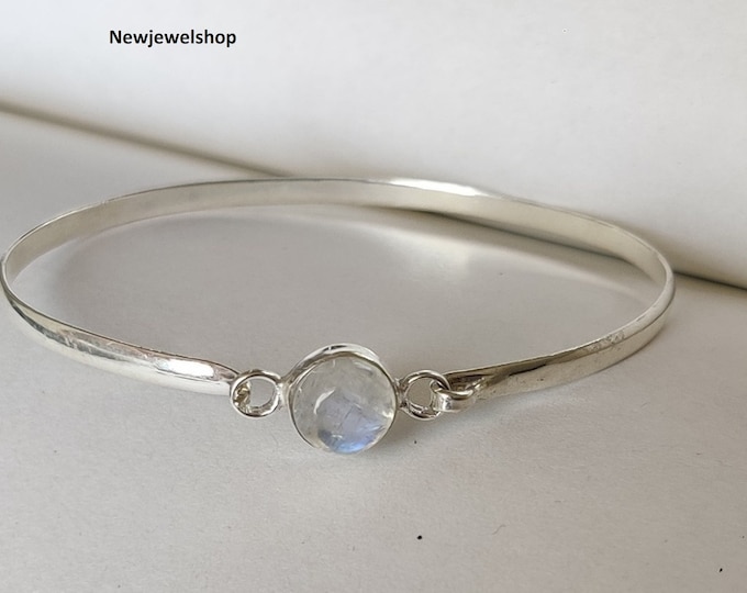 Handmade Moonstone Bangle: 925 Sterling Silver Bracelet