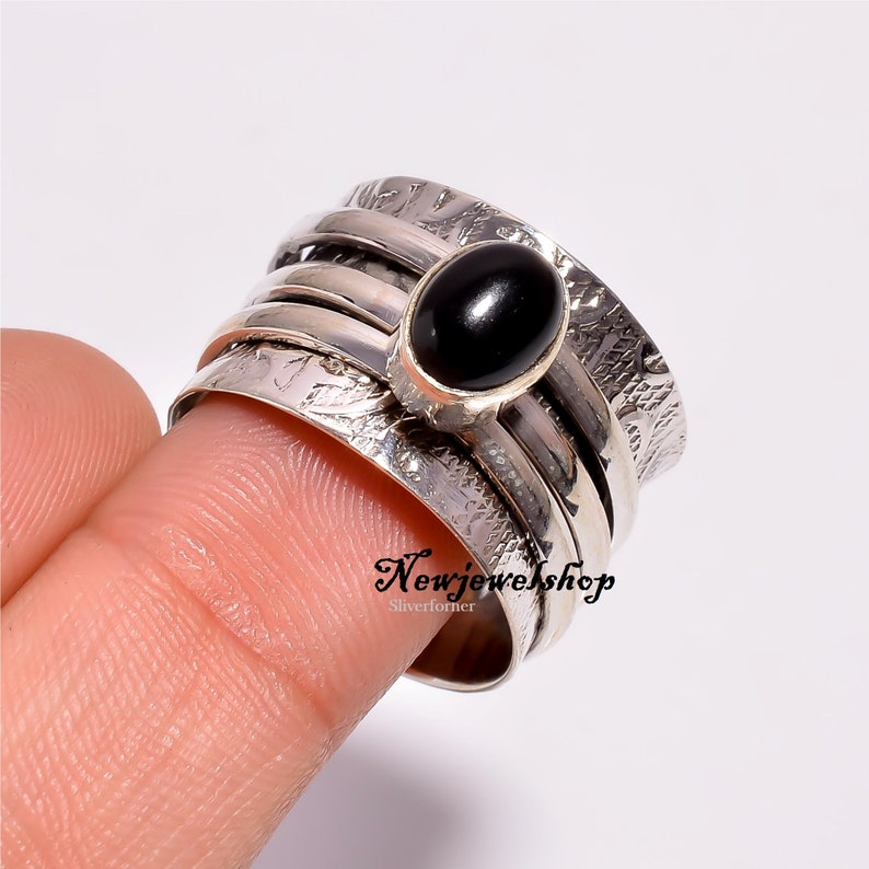 Onyx Jewelry 925 Sterling Silver Gift For Her Spinner Ring Black Onyx Ring Anxiety Ring Silver Spinner Designer Ring