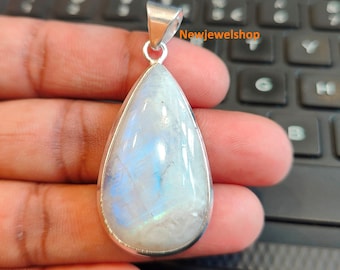 Increíble colgante de piedra lunar arcoíris, colgante de plata de ley, colgante de piedra pera, colgante vintage llamativo, regalo curativo para ella, cumpleaños de junio.