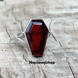 Coffin Shape 925 Silver Gold  / Rose Gold Plated Garnet Gemstone Ring, Coffin Ring, Gemstone Coffin Ring, Gift For Her, Women Ring