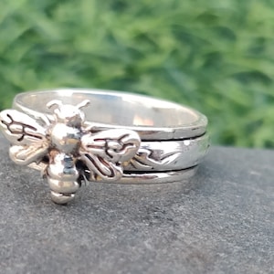 Honeybee Spinner Ring, 925 Sterling Silver, Honey Bee Spinner Friendship Ring, Handmade Ring, Concentration Ring, Meditation Ring