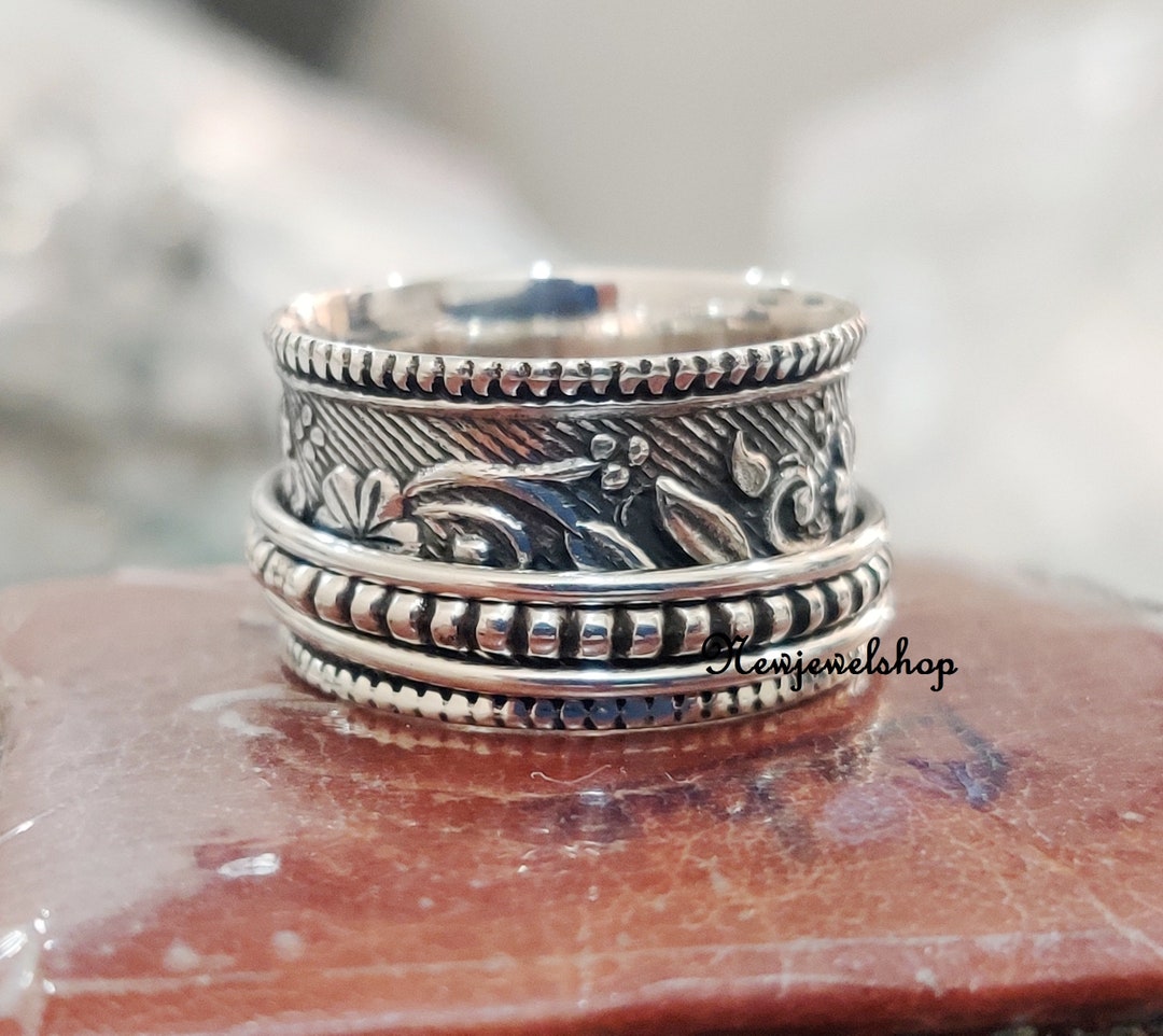 Anillo Giratorio S925 De Plata De Ley – Diseño Fe, Esperanza, Amor, Inspirador Para La Ansiedad