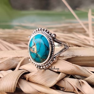 Copper Turquoise Ring, Silver Band , 925 Sterling Silver, Handmade Ring, Gemstone Ring, Boho Ring, Popular Ring, Women Ring, Gift For Her