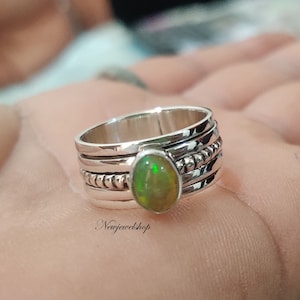 Opal Ring, Spinner Ring, 925 Sterling Silver, Handmade Ring, Meditation Ring, Texture Spinner, Promised Ring, Women Ring, Gift For Her