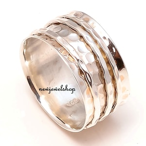 Meditation Ring, Valentine Ring, 925 Sterling Silver Spinner Ring, Anxiety Ring, Three Band Spinner Ring, Worry Ring, Women Silver Jewelry