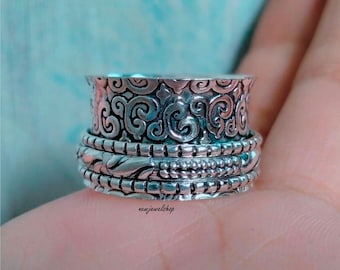 Bague toupie, bague en argent 925, bague anxiété, bague agitée, bague anti-inquiétude, bague de promesse, bague de méditation, bague femme, cadeau pour elle, bague cadeau