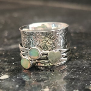Heart Ring, Opal Ring, Spinner Ring, 925 Sterling Silver, Handmade Ring, Gemstone Ring, Natural Opal, Anxiety Ring, Women Ring, Gift For Her