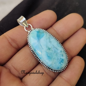 Larimar Necklace, Sterling Silver, Natural Blue Larimar Stone, Beautiful Necklace, Larimar Pendant, Handmade Necklace, Larimar Gemstone