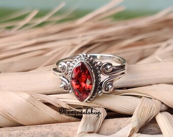 Garnet Ring, 925 Sterling Silver, Silver Band Ring, Gemstone Ring, Boho Ring, Antique Ring, Handmade Ring, Women Ring, Gift For Her