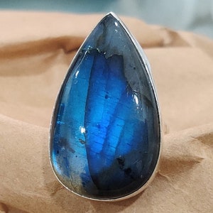 Blue Labradorite Ring, 925 Sterling Silver Ring, Handmade Ring,  For Women, Plain Silver  Ring, Labradorite Jewelry