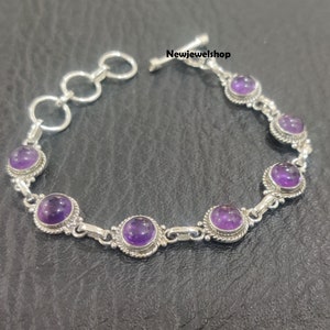Amethyst gemstone bracelet, Fashion bracelet, 925 sterling silver bracelet, charm link bracelet, silver jewelry, gift for her