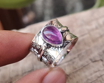 Amethyst Ring, Band Ring, 925 Sterling Silver, Handmade Ring, Boho Ring, Amethyst Ring,  Meditation Ring, Women Ring, Gift For Her