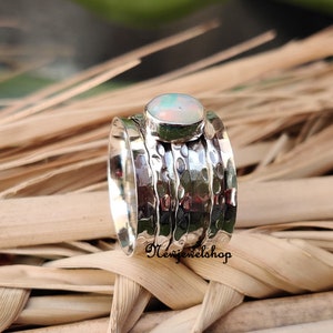 Opal Ring, Spinner Ring, 925 Sterling Silver, Three Tone Spinner, Gemstone Ring, Fire Opal, Anxiety Ring, Women Ring, Gift For Her