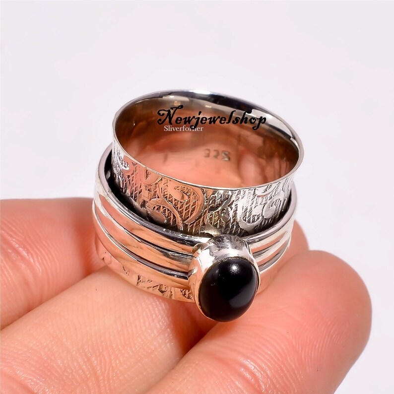 Onyx Jewelry 925 Sterling Silver Gift For Her Spinner Ring Black Onyx Ring Anxiety Ring Silver Spinner Designer Ring
