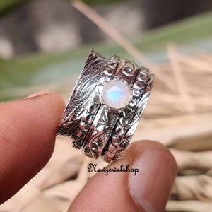 Moonstone  Ring, Spinner Ring, 925 Silver Ring, Handmade Ring, Meditation Ring, Worry Fidget Ring, Texture Ring, Women Ring, Gift For Her