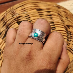 Turquoise Ring, Spinner Ring, 925 Sterling Silver, Hammered Wide Ring, Silver Spinner, Meditation Ring, Customise Ring, Gift For Her